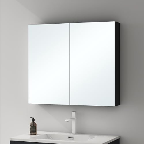 Mai & Mai Spiegelschrank mit 2 Spiegeltüren Badezimmerschrank 80x15x70 cm | Hängeschrank Bad Badezimmerspiegel in Anthrazit matt, Spiegelschrank-02