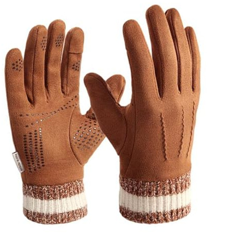GIBZ Wildleder Handschuhe für Herren mit Touchs rutschfest Thermo Winterhandschuhe Modisch und Winddicht für Winter Outdoor, Khaki