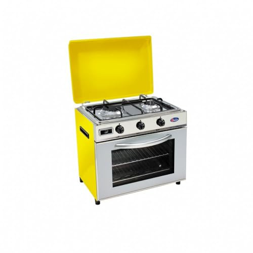 Parker srl CFParker - Cocina de gas GLP, hornillo de 2 fuegos con placa extraíble para bebé, cocina (amarillo, con grill)