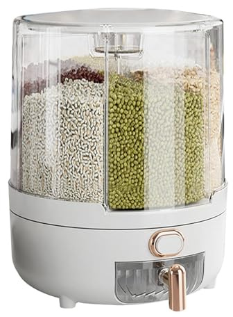 Dispensador de cereales giratorio de 360°, dispensador de alimentos secos, contenedor giratorio de almacenamiento de arroz y granos con tapa extraíble, organizador de cereales de desayuno para