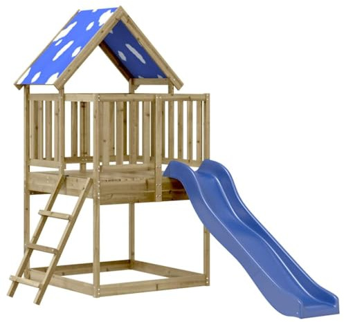 vidaXL Set da Gioco da Esterno in Legno di Pino Impregnato, set da gioco, set da gioco in legno, casetta con scivolo, playset