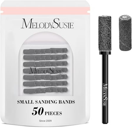 MelodySusie 50Stk Nagelfräser Bits Kleine Schleifbänder mit 3.1mm Mandrel Bit, 180 Feine Körnung Nagelfeile für Acryl Nägel Gel Maniküre und Pediküre, Schwarz