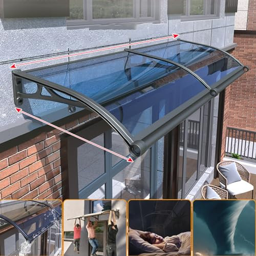 Pavillion Türvordach Regenschutz Beständiger,Überdachung Pultvordach mit Regenrinne,Markise Fenster Aluminium Grau Bügel und Blau Platte Polycarbonat,EingangstürTürdach (60 x 180cm)