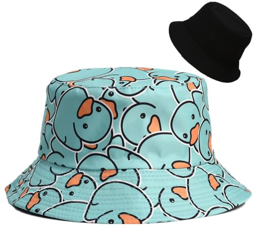 LANLYLGQ Fischerhut Beidseitig Tragen Unisex Herren Damen Sonnenhut UV Schutz Sommerhut Bucket Hat (Baumwolle, Ente-Blau)