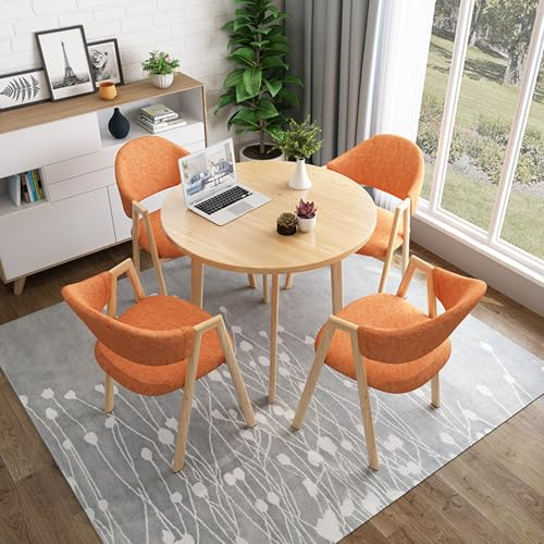HARELA Esstisch Mit 4 Stühlen Set, Moderner runder Küchentisch und Stoff Stühle, Konferenztisch, Besprechungstisch, Tische und Stühle for den Empfang for Esszimmer, Küche & Wohnzimmer(Orange)