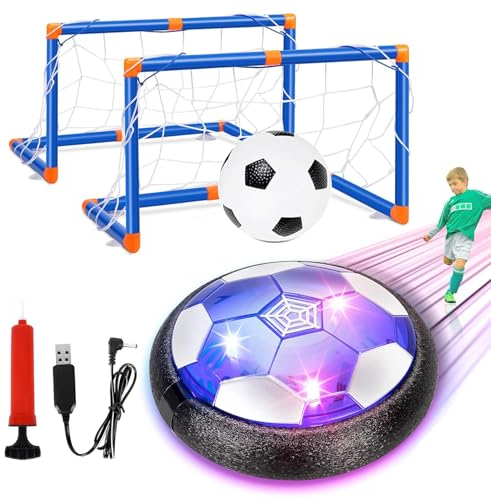 Balón Fútbol Flotant Recargable, Air Power Football, Air Power Soccer, con Soft Foam Bumpers y Luces LED Juguetes, Portería Y Bola Inflable Football Ball Set, para Niños Regalos Cumpleaños