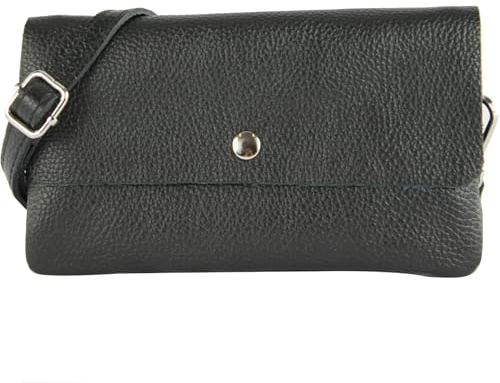 modamoda de T257 Damen Leder Umhängetasche Clutch, 20x11x2 cm, verstellbarer Schultergurt, handmade in Italy