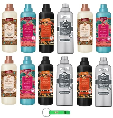 Testpaket Tesori d'Oriente Flüssigkeit Weichspüler, Fabric Softener Weißer Moschus Ayurveda Byzanthium Japanase 12 x 760ml + Beni Culinari Kostenloser Schlüsselanhänger