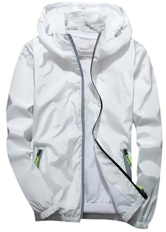 Cexiakong Rain Jacket Men's Waterproof Breathable Thin Lightweight Jacket Windbreaker Hood Rain Jacket Zip Waterproof Breathable Thin Lightweight Jacket Casual, White, 4XL
