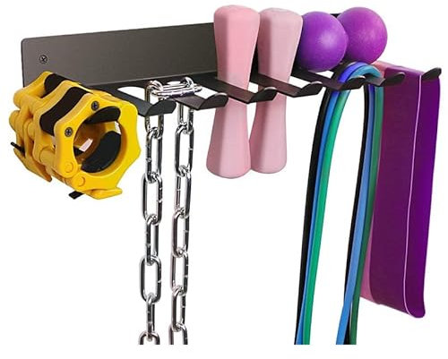 Scaffalatura multiuso per attrezzi da fitness, robusto supporto per bilanciere, scaffale per manubri da parete con ganci per la palestra di casa (nero)