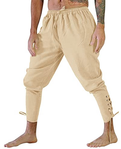 Haremshose mit Kordelzug, lockere Passform, Herrenmode, lockere Knöchelriemen, warme Thermohose, Baumwolle, lockere Sweathose, offene Unterseite, athletische Loungehose mit Taschen, beige, XXL