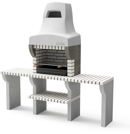 MOVELAR - Barbacoa de obra con Caballetes laterales Bailen Plus 2 (Beige, Gris - 216 x 58 x 58 cm) - Uso en Exteriores