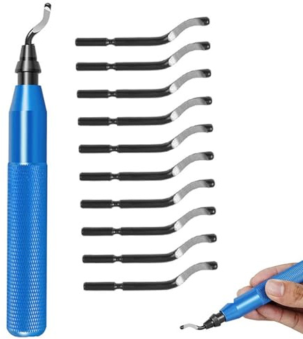 Hand Deburring Tool Set, Manual Deburring Cutter Burr Remover Burr Handle with 10 Replacement Deburr Blades, Deburring Tool Kit Deburring Tools for Metal Aluminum Plastic Copper Pipe Wood