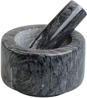 MOON HOME Mörser - Meteor grey, aus dunklem Marmor/Stein, Hochwertiger Steinmörser für Gewürze & Kräuter – Rutschfest & robust – Naturstein Küchenhelfer, Maße: Ø 13 x 8 cm