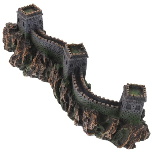 BESTonZON Great Wall of China Model Aquarium Decor 8.85 Inch Miniature Chinese Bridge Sculpture for Fish Tank Landscape Ornaments Home Office Shelf Decoration