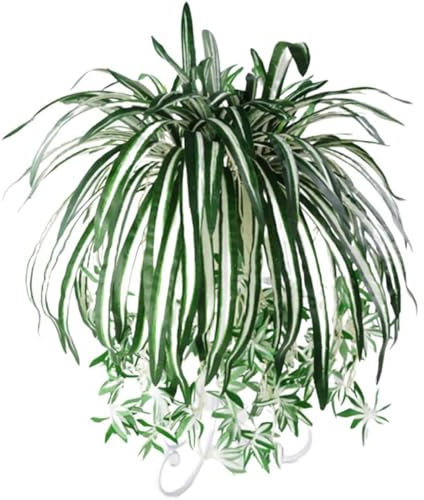 Jorzer Artificial Greenery 24.4 In Fake Silk Realistic Artificial Spider Plant with Stem Indoor Outdoor Low-Maintain Decor Green Faux Greenery for Office, Balcony