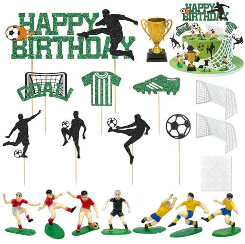 Tortendeko Fussball, 28 Stück Tortenaufleger Fussball Deko Geburtstag Kinder, Fußball Kuchendeko Junge, Fußball Kindergeburtstag Kuchen Topper, Torten Deko Figuren