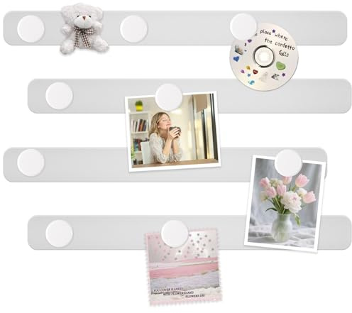 DUJEQM 4 Stück Magnettafel Memotafel, Magnetstreifen Selbstklebend Magnetleiste Magnetboard & Pinnwand Magnetisch, Memoboard mit 10 Weiß Magnete für Büro Küche Fotos Kalender Dokumente, aus Edelstahl