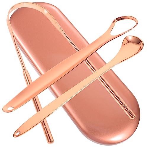 DEARMAMY 1 Set Spazzole per Lingua Acciaio Inossidabile Strumenti per Della Lingua Doppio Kit Portatile per Fresco e Orale con Scatola