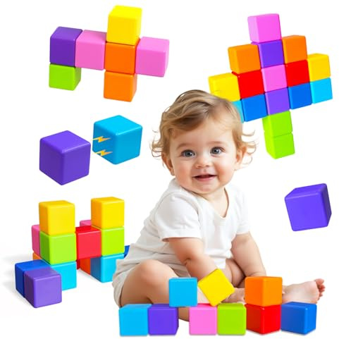 Pairez Toys Magnetic Blocks, Large Magnetic Building Blocks for Toddlers, 1.65 Inch 3D Magnet Cubes in 8 Colors, Montessori & Sensory Stacking Toy Gift for Kids Ages 1-3 (16PCS)
