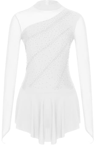 Sinleey Eiskunstlauf Kleid Damen Langarm Trikot Eiskunstlauf Gymnastik Body Tanzanzug Tanz Strass Glitzer Eiskunstlaufkleider