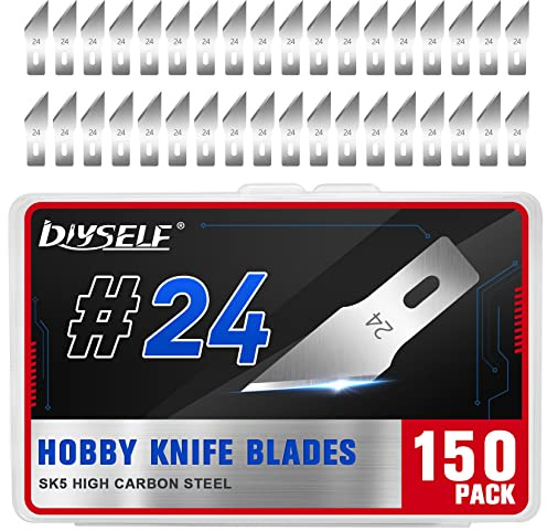 DIYSELF 150 Stück Skalpell Klingen #24, SK5 Entgratklingen für Bastelmesser | Skalpellklingen aus SK5-Stahl für Präzisionsmesser und Skalpell Messer; Entgratklinge zum Entgraten und Formen