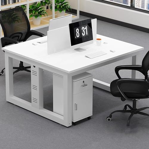 Großer weißer Konferenztisch für 2–4 Personen, Leitblech-Design, einfach zu installieren, verdickter Stahlrahmen, ideal für Konferenz- und Trainingsräume (120 cm)