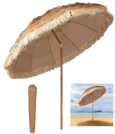 Parasol de Plage hawaïen de 2,4 m, avec Support inclinable et Pliable, Sac de Transport, Protection UPF 50+, pour Table de Plage/terrasse/Piscine (1,6 m/5,3 pi)