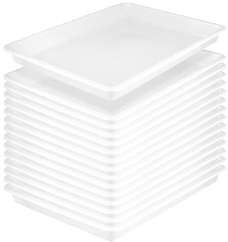 15 weiße Kunststofftablett,40x28,5x4cm,Rechteckiges Großes Serviertablett | Wiederverwendbare Fast Food Tablett für Handwerk, Zuhause, Cafeterias, Buffets