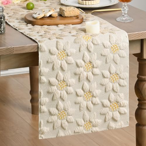 Artoid Mode Weich Plüsch Samt Faux Pelz Beige Sonnenblumen Frühling Tischläufer, Sommer Küche Tisch Urlaub Party Dekor 33x183 cm