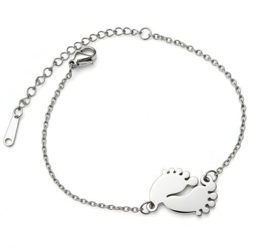 DEIMODRA Bracciale Piedini Neonato in Acciaio, Regalo Futura Mamma, Regalo per Neo Mamma, Bracciale per Mamma in Attesa, Idea Regalo Nascita Bimbo o Bimba, Colore Argento