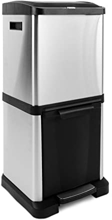 casa pura Poubelle de Cuisine à pédale - Sceau Intérieur Amovible avec poignée - Poubelle INOX Ouverture à Mains-Libre (Dylan-Argenté, 2 sceaux (1x18L+1x16L))