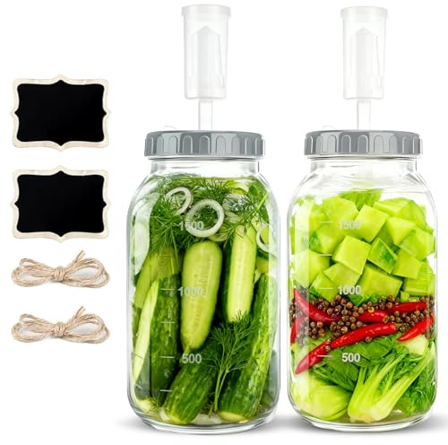Lot de 2 bocaux de fermentation de 2 l - Avec joint à air - Pour kimchi, choucroute, kombucha, levain, kéfir - Avec couvercle