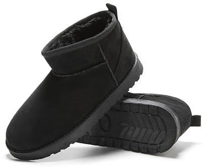 Women’s Suede-Effect Ankle Boots, Warm Fleece-Lined Slip-On Winter Booties with Cushioned Insole and Non-Slip Sole (BLACK, One Size, Adult, Women, 7, Numeric, UK Footwear Size System, Medium)