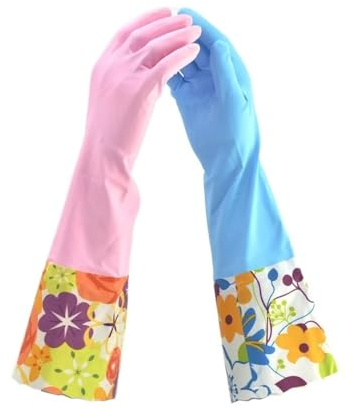 APVMFMKLTG Gants de ménage sans latex, doublure douce, manchette longue 38 cm, imperméables et résistants à l'huile, lot 2 paires, usage multifonctionnel