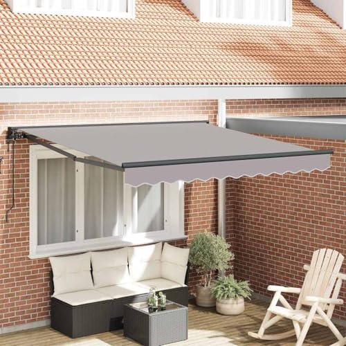 Infällbar markis ljusgrå 350 x 250 cm, polyester och metall, väggfäste för terrass, UV-skydd, manuell användning