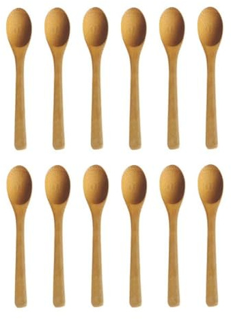 TMTGTS Cucharas de bambú, 12 unidades, de madera, cucharadas de sopa, cucharadas de sopa, cucharas de miel, cucharas de miel, cucharillas de café, cucharas de mermelada, cucharas de postre, cucharas