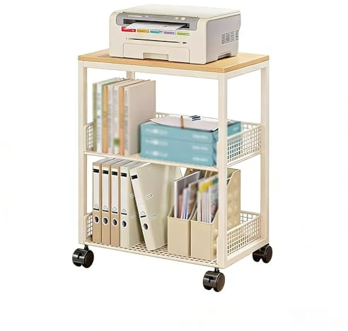 GCXNSKDQN Mueble Impresora,Carro de Impresora con Compartimentos Abiertos,Fácil Montaje Mesa Impresora de Madera y Metal,para Hogar y Oficina(White,3-Tier)