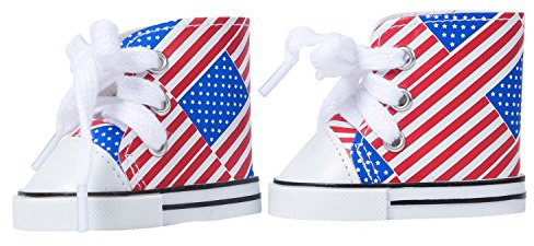 The New York Doll Collection US Flagge Entworfen Puppe Leinwand Turnschuhe Sportschuhe Passt 18 Zoll / 46 cm Puppen - für Mode Mädchen Puppen - Puppenschuhe - Puppen Sportschuhe - Puppen zubehör