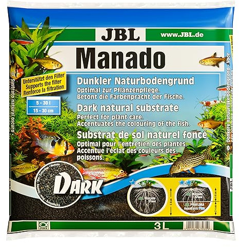 JBL 6703500 Manado Dark 3 l, Naturbodengrund für Aquarien, Dunkelbraun