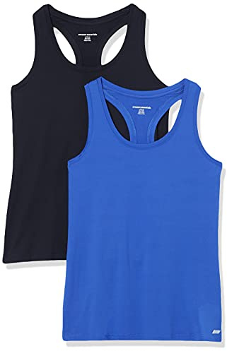 Amazon Essentials Débardeur à Encolure Dégagée et Dos Nageur, Tissu Technique Extensible à Séchage Rapide Femme, Lot de 2, Bleu Vif/Noir, M