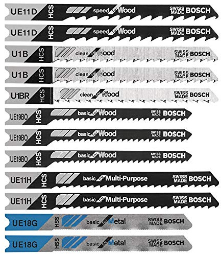 BOSCH U12BC 12-Piece U-Shank Jigsaw Blade Assorted Set Ideal for Thin-Metal Cutting and Wood Applications