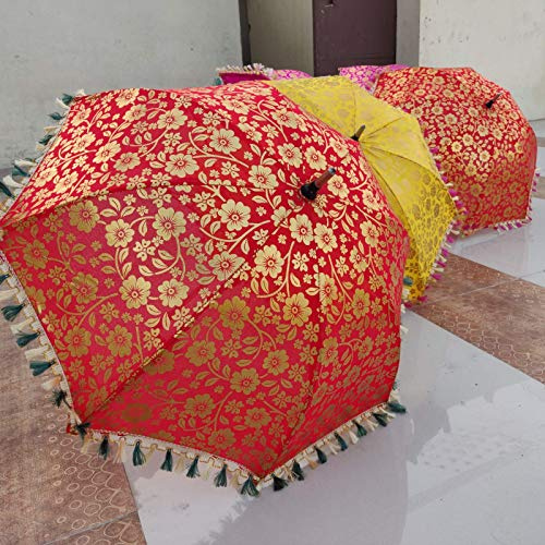 Worldoftextile 5 Stück gemischte indische Hochzeits-Regenschirme, handgefertigt, Vintage-Sonnenschirme, Baumwollschirme, 5 Stück