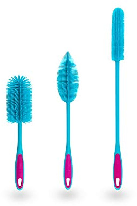 Kochblume Silikonbürsten 3er Set mit Wechselköpfen | Flaschenbürste, Spülbürste, Antibakteriell, Keimfrei (türkis)