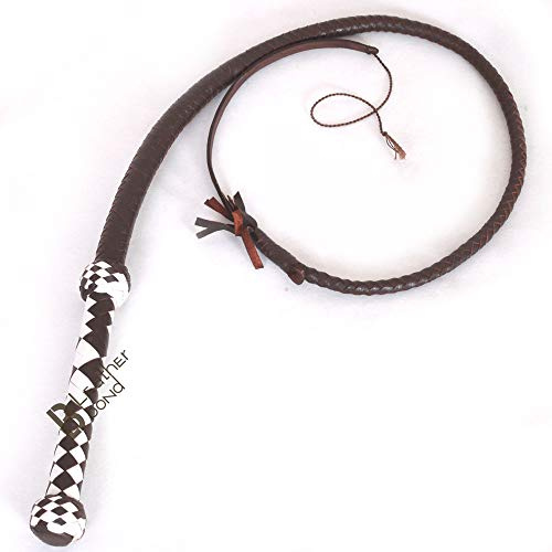 Indiana Jones Style - Frustino in Vera Pelle Bovina, 1,2 m, 8 trecce, Marrone Scuro