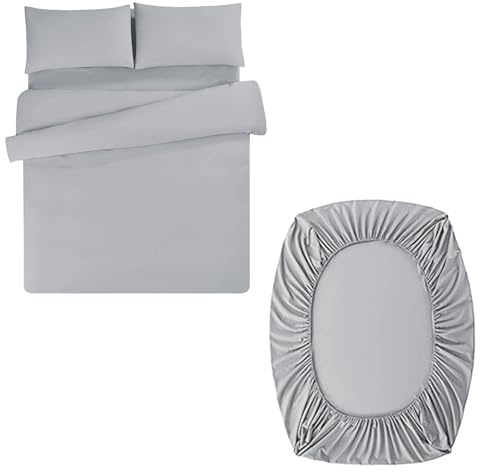 Aisbo King Duvet Set with Sheet - Light Grey 4 Pieces Microfiber Bedding Set for Kingsize Bed, Includes Duvet Cover, Fitted Sheet and Pillowcases