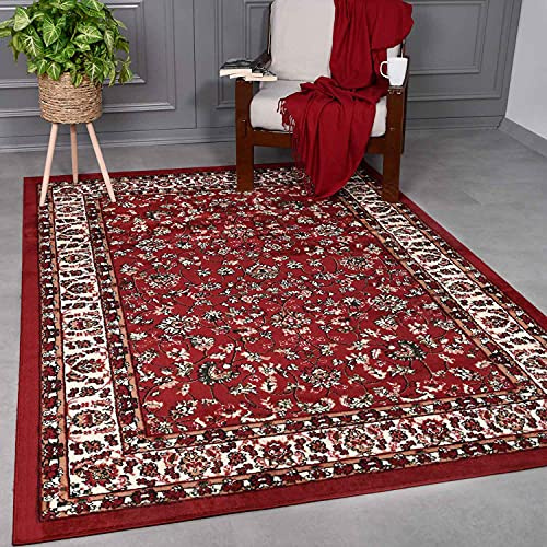 VIMODA Tapis oriental classique tissé serré pour salon, rouge/marron, dimensions : 160 x 230 cm
