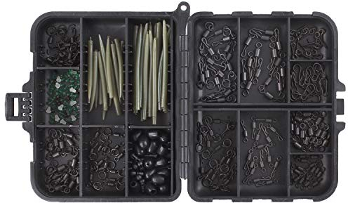 OKVGO 270 Stück Karpfenangeln, Drehgelenk, Clips, Rollring und Schnellwechselperlen, Schnellwechsel-Perlen, Schnellverschluss, Anti-Verheddern, Hülsen-Set mit Angelbox für Karpfen, Friedseeangeln