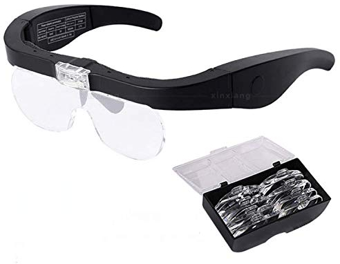 Lupenbrille Brillenlupe Head Mount Lupe mit 1.5X - 2.5X - 3.5X - 5X Vergrößerungsglas für Hobbys, Kopf Lupe Brillen Lupenclip für Juweliere, Handwerk, Reparatur, Elektriker, Nähen, ältere Menschen