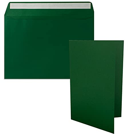 10x Faltkarten-Set DIN A5 14,8 x 21 cm in Dunkelgrün (Grün) mit Briefumschlägen DIN C5 Haftklebung - für große Einladungen und Karten zum Geburtstag oder Hochzeit